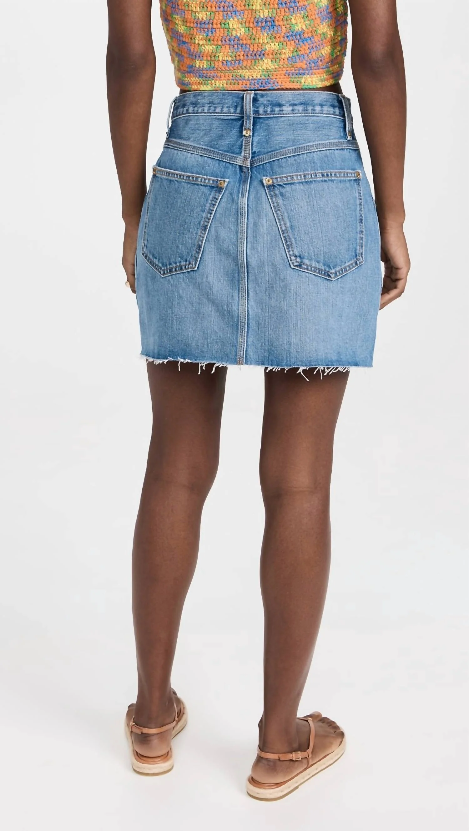 Workwear Denim Skirt In Distressed Indigo