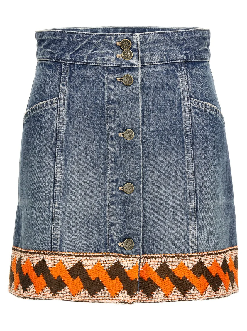 Cotton Denim Mini Skirt With Trimming Detail