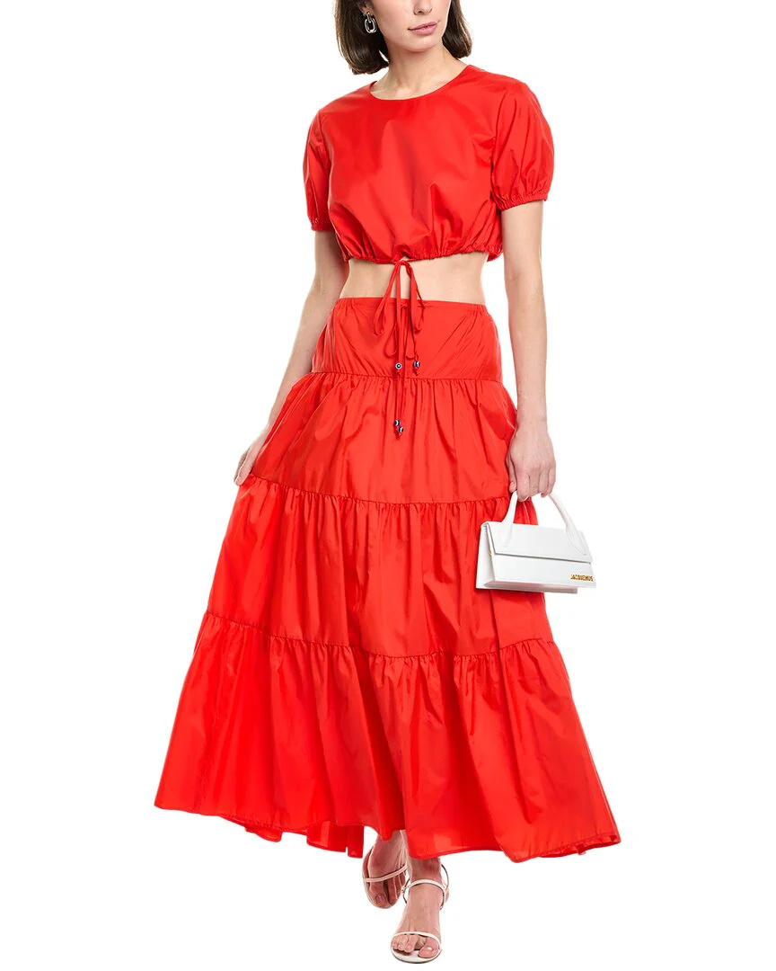 STAUD Lucca Tiered Midi Skirt