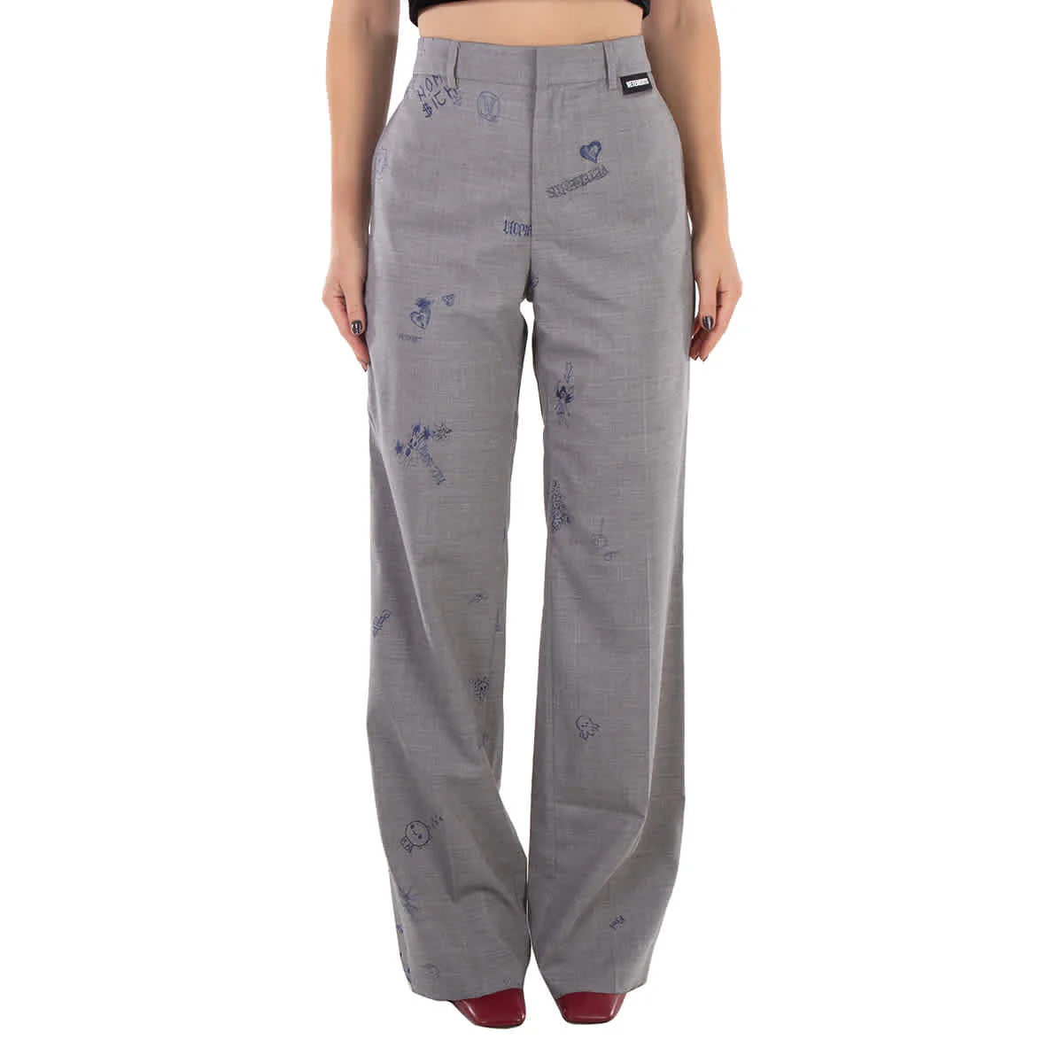 Vetements Grey Scribble Wide Leg Tailored Pants