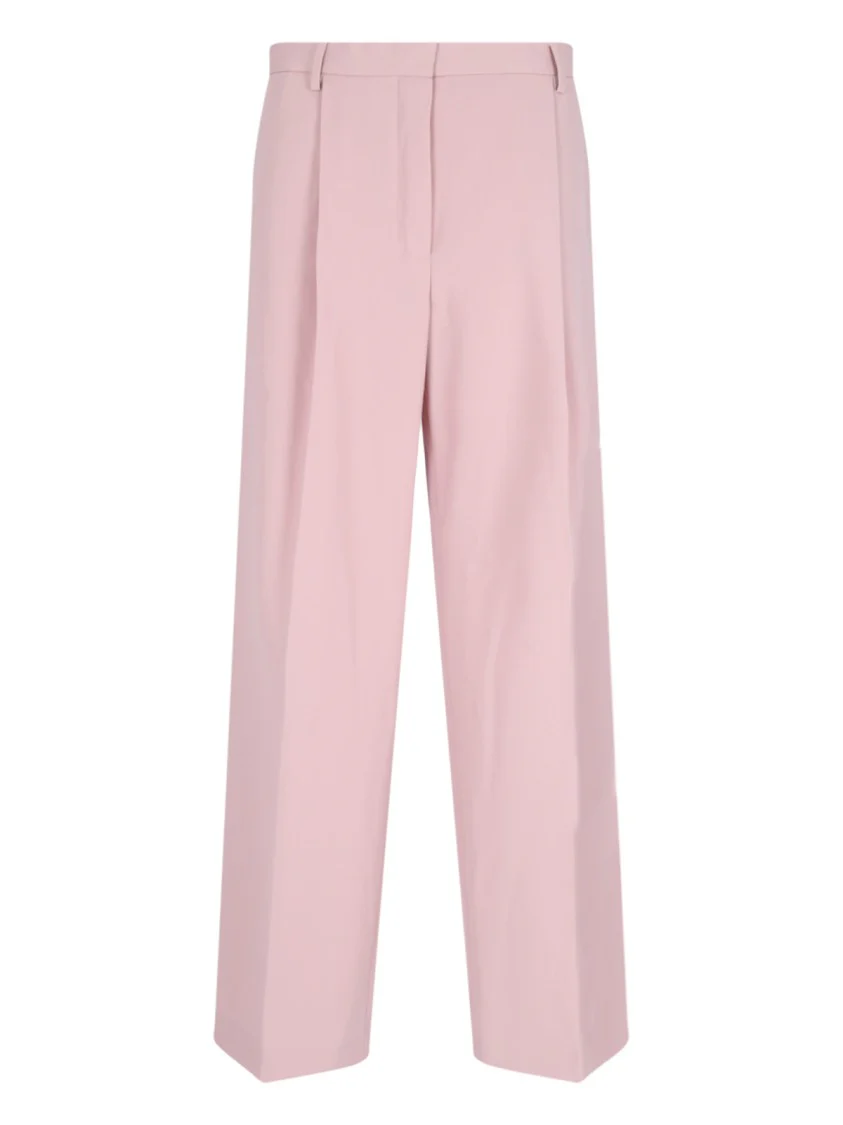 Wide-Leg Trousers In Pink Wool