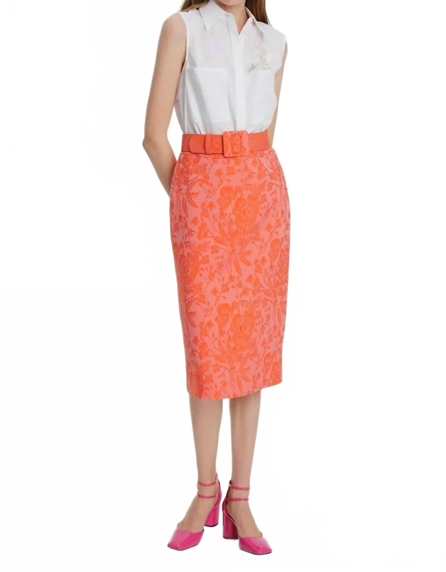 Patterned Pencil Skirt In Orange