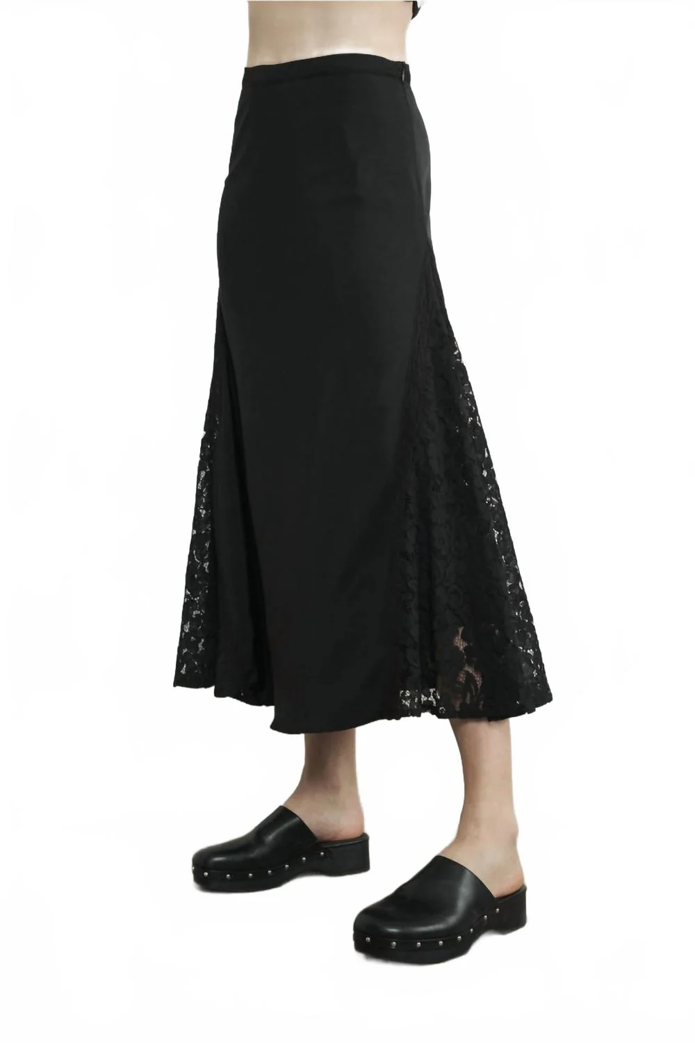 Lined Lace Insert Skirt In Black