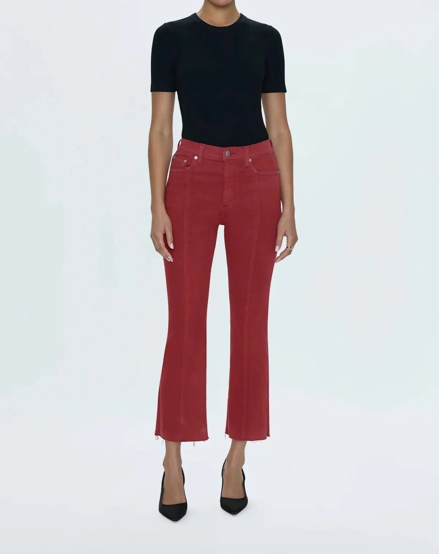 Lennon Seamed High Rise Crop Bootcut Pants In Rouge
