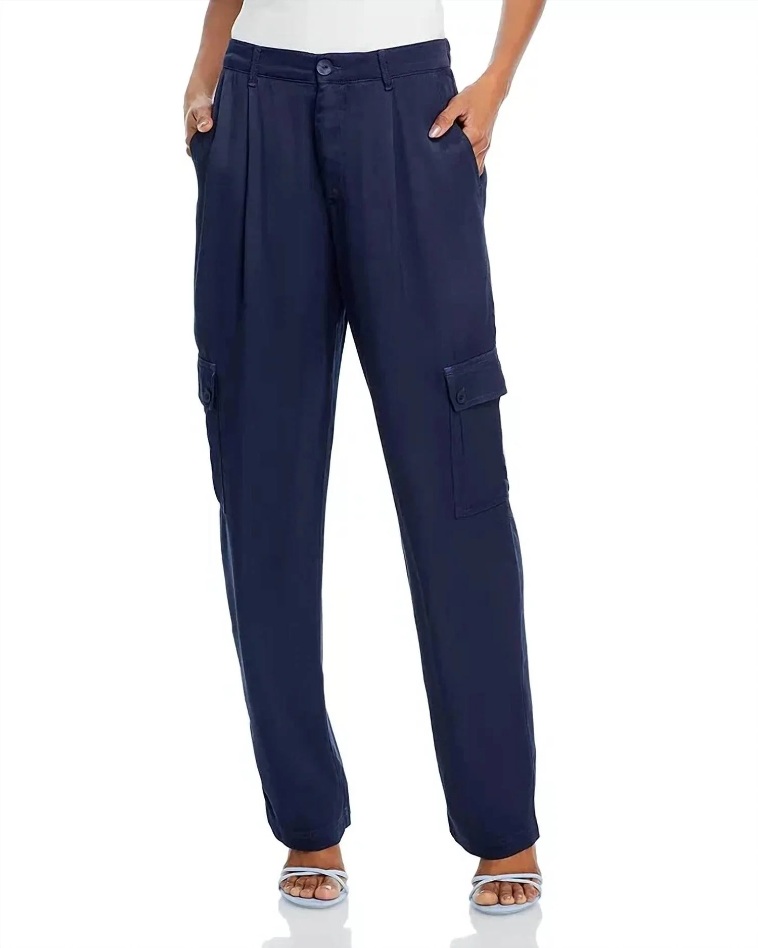 Women's Pleated Cargo Trousers In Dark Azure