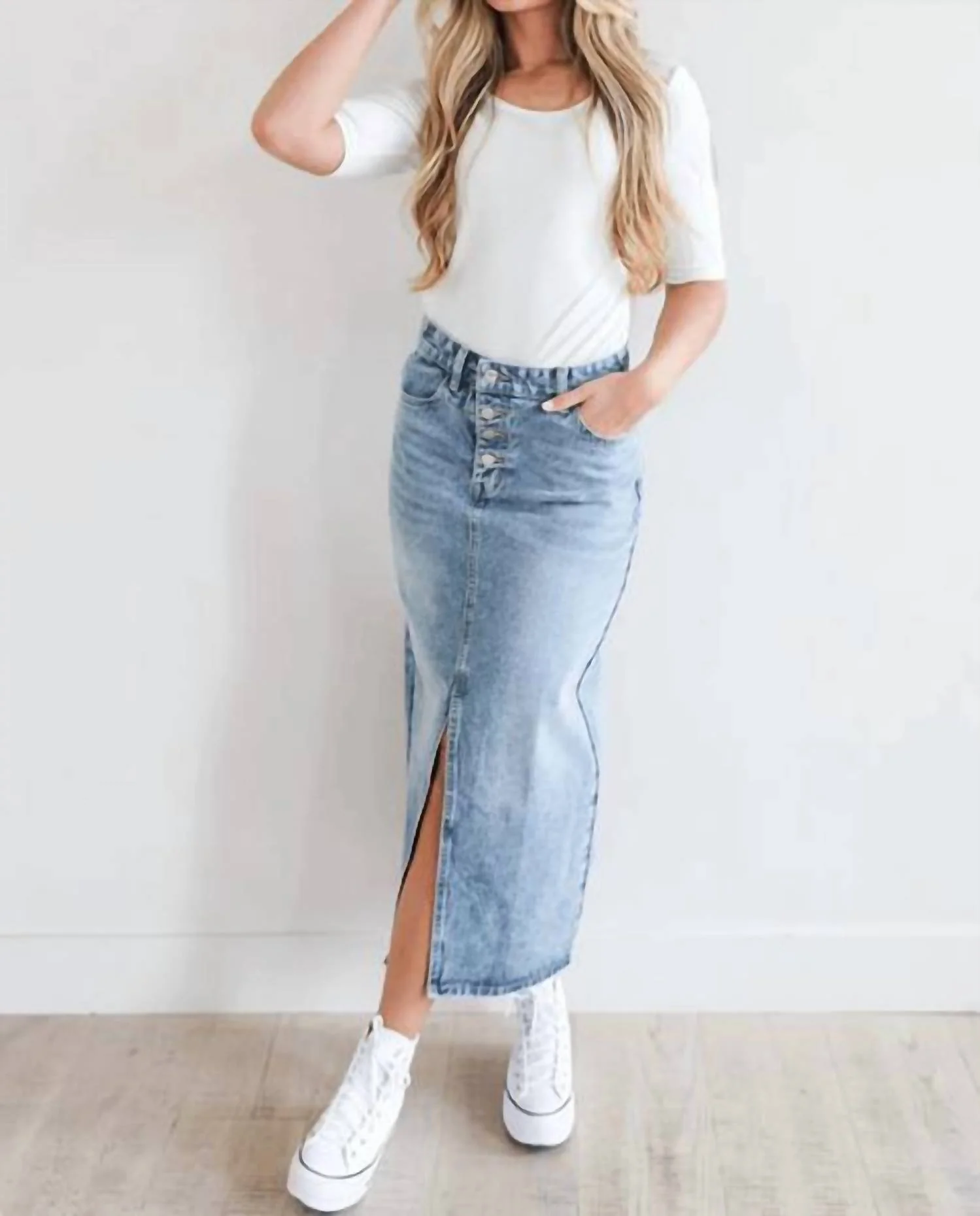 Maxi Denim Skirt In Medium Wash