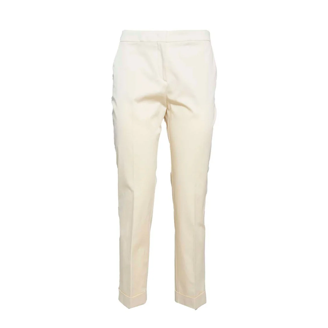 Cream Cotton Straight Pants