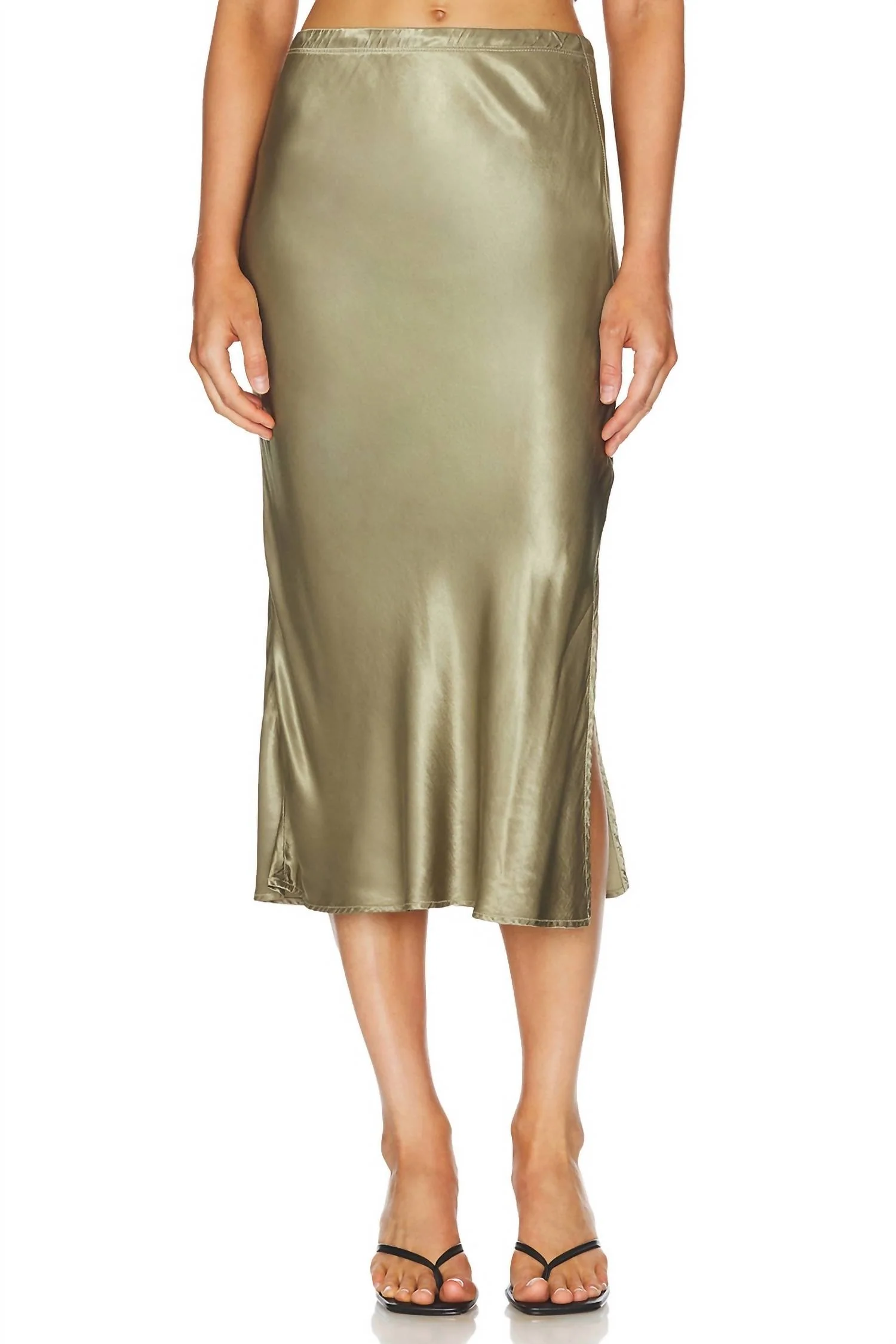 Doris Silky Slip Skirt In Moss