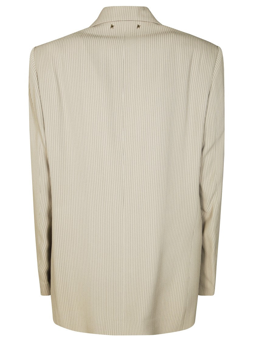 Pinstripe Oversized Blazer With Notched Lapel