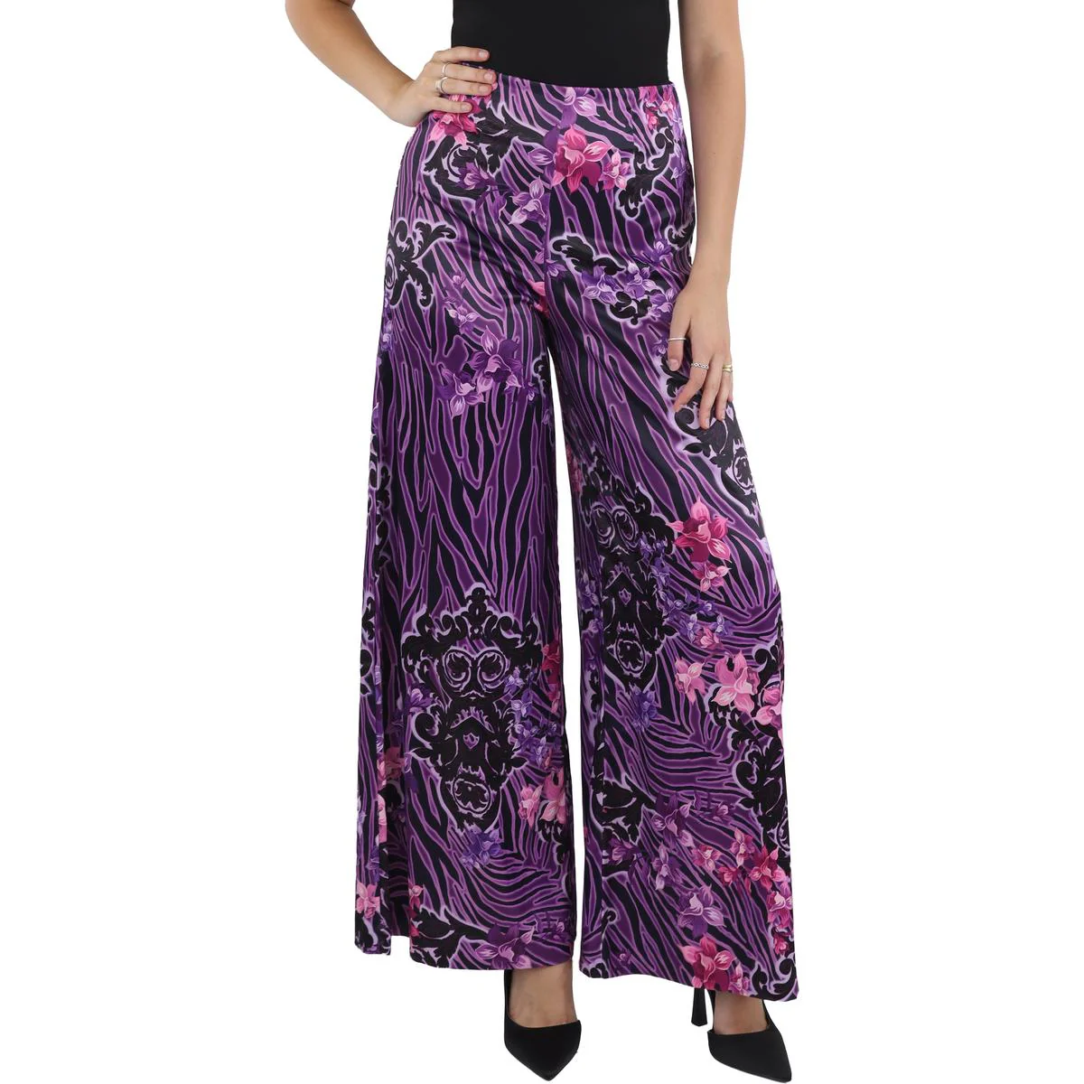 Womens Printed Polyester Wide Leg Pants