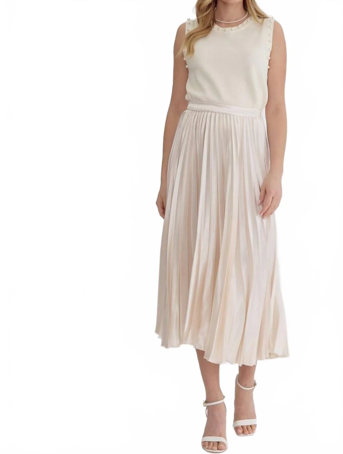 Pleated Midi Skirt In Champagne