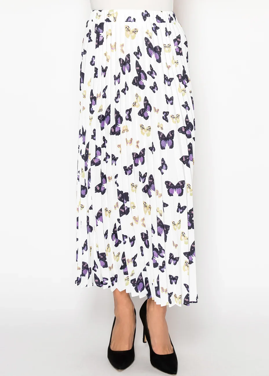 Fluttering Butterfly Print Midi Skirt