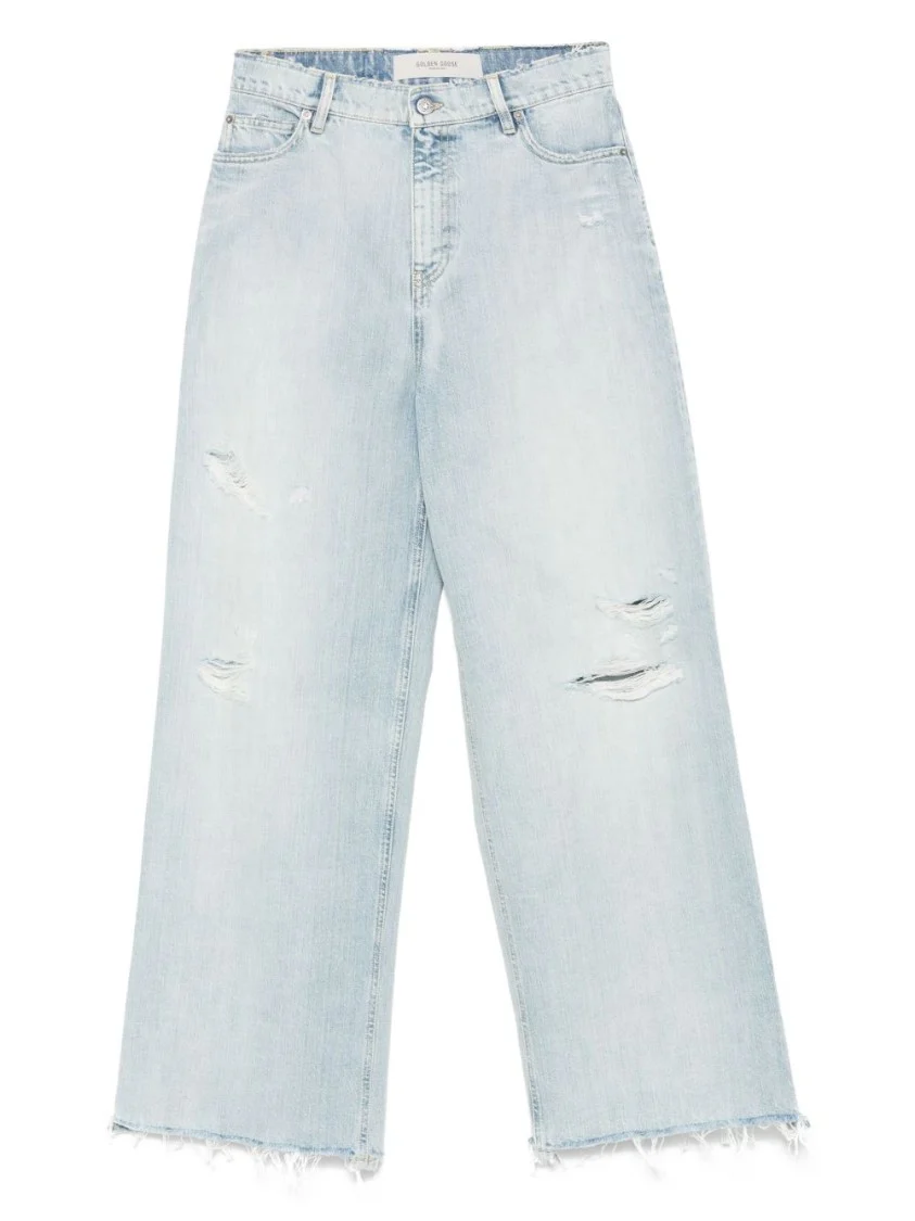 Relaxed Wide-Leg Jeans With Ripped Detailing