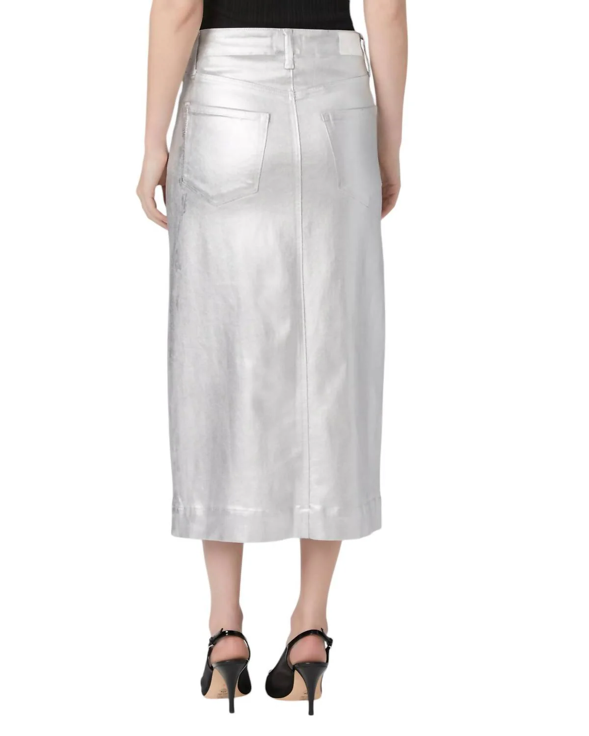 Meadow Midi Skirt In Platinum Silver Luxe Coating