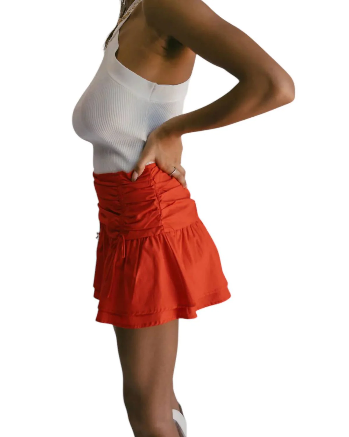 Ruched Mini Skirt In Red
