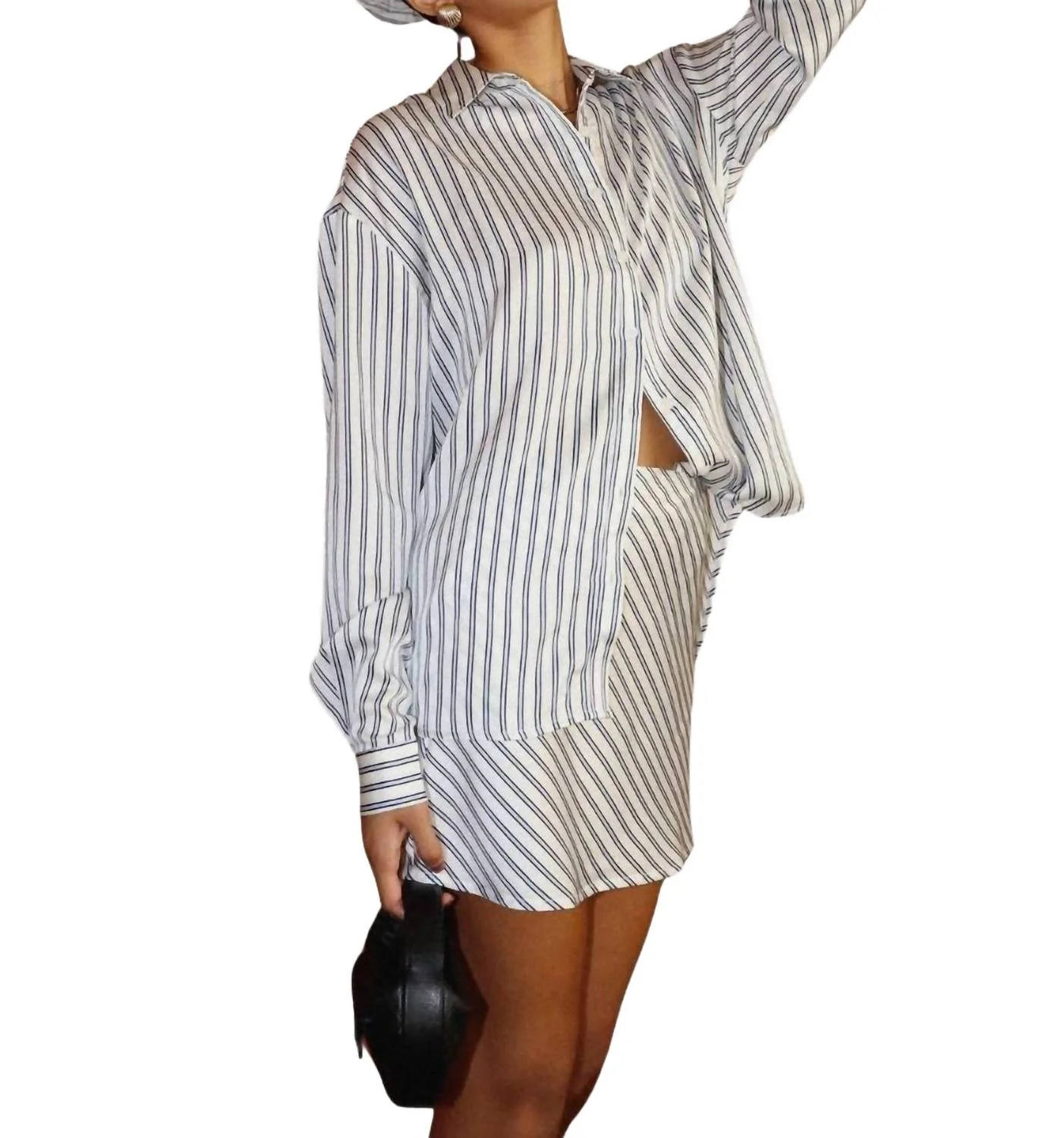 Stripe Satin Mini Skirt In Navy