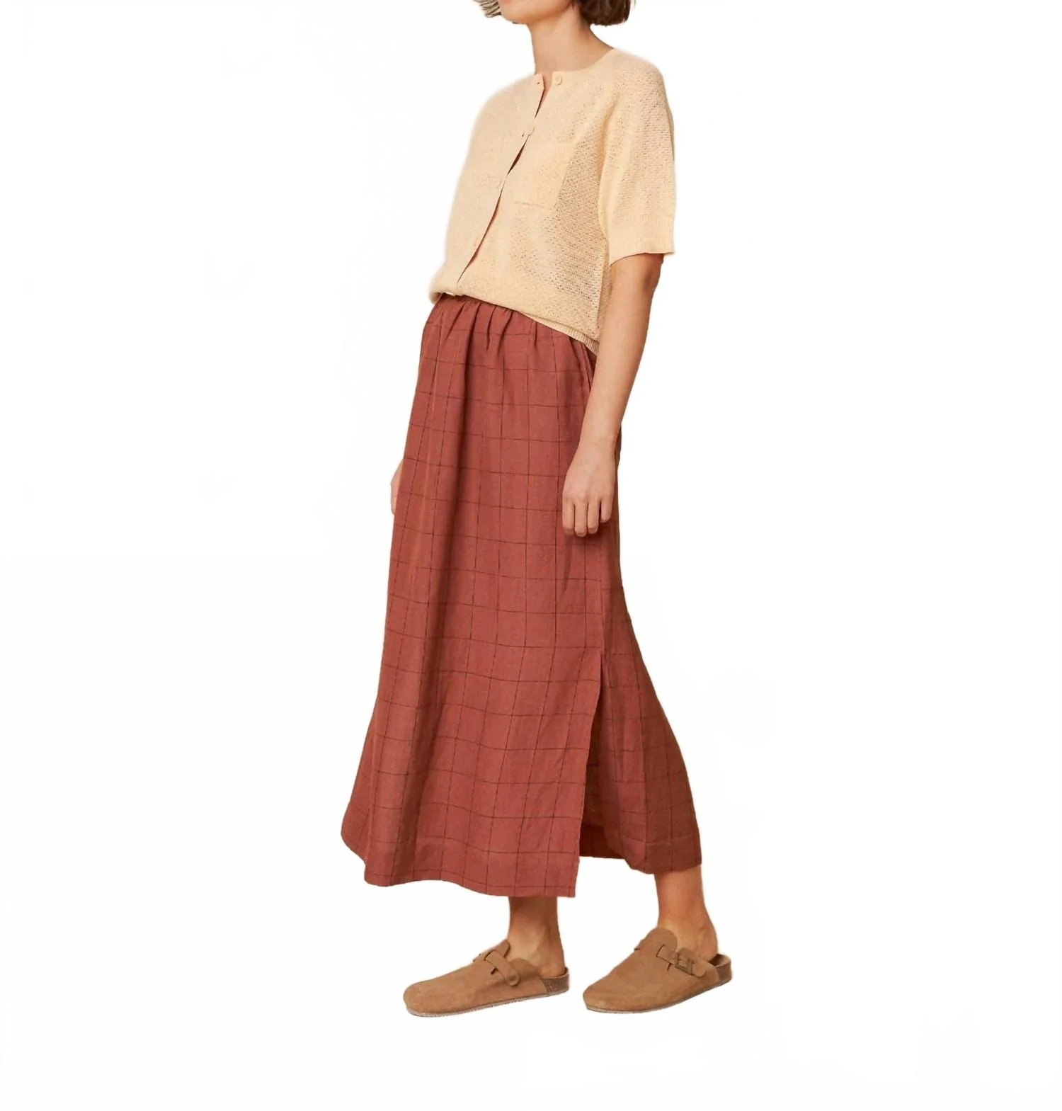 Window Pane Check Skirt In Chocolate