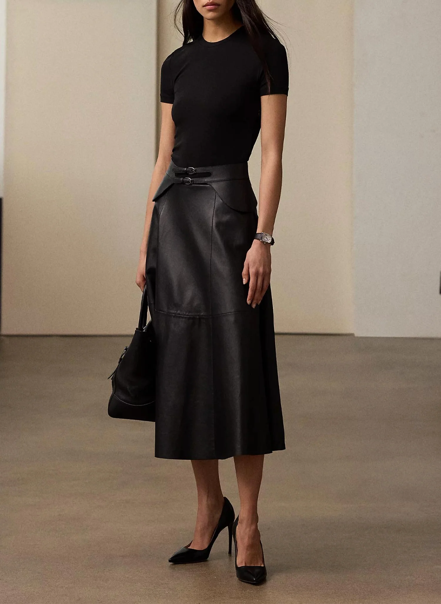 Sydney Jersey And Lambskin Day Dress In Black