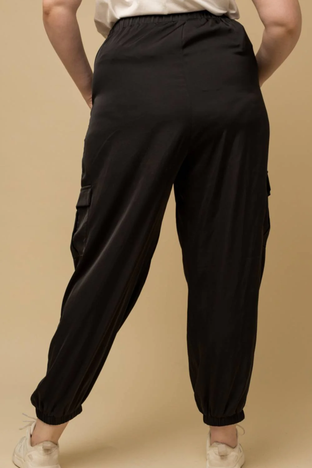 Satin Cargo Jogger In Black