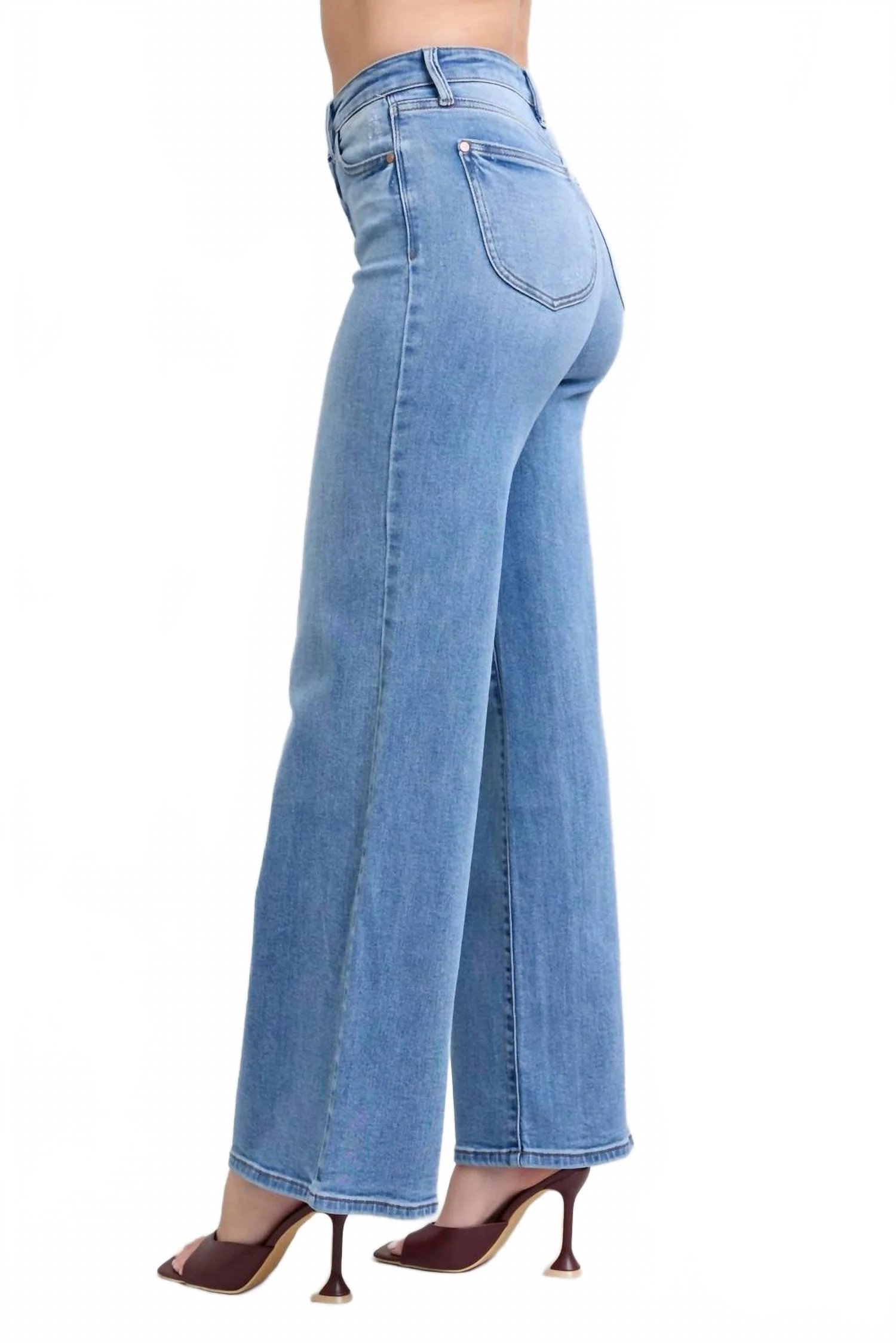 High Waist Vintage Wash Retro Wide Leg Jeans In Denim
