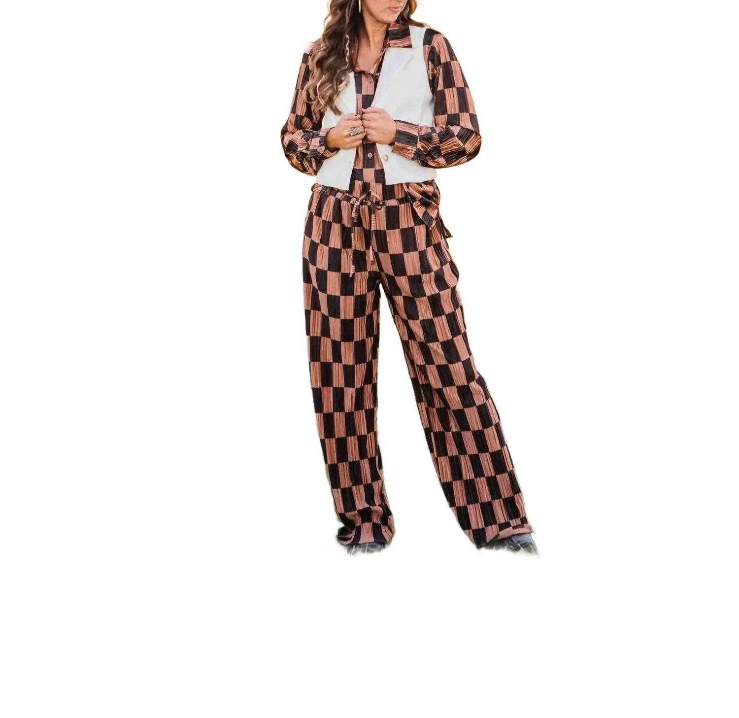 Daisy Checkered Set In Taupe/black