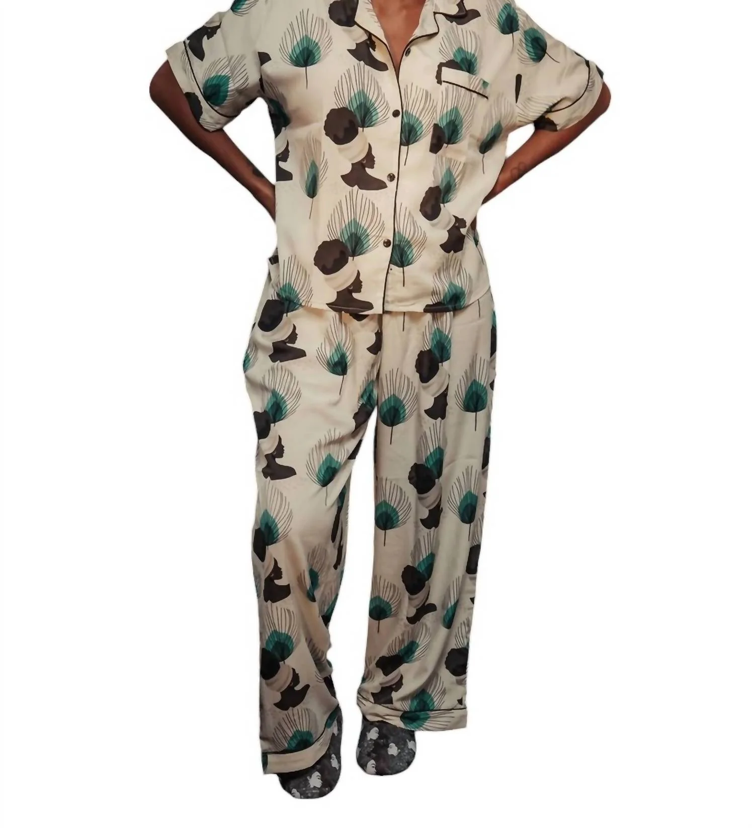 Women's Botanical Feathers Pajama Set In Cream