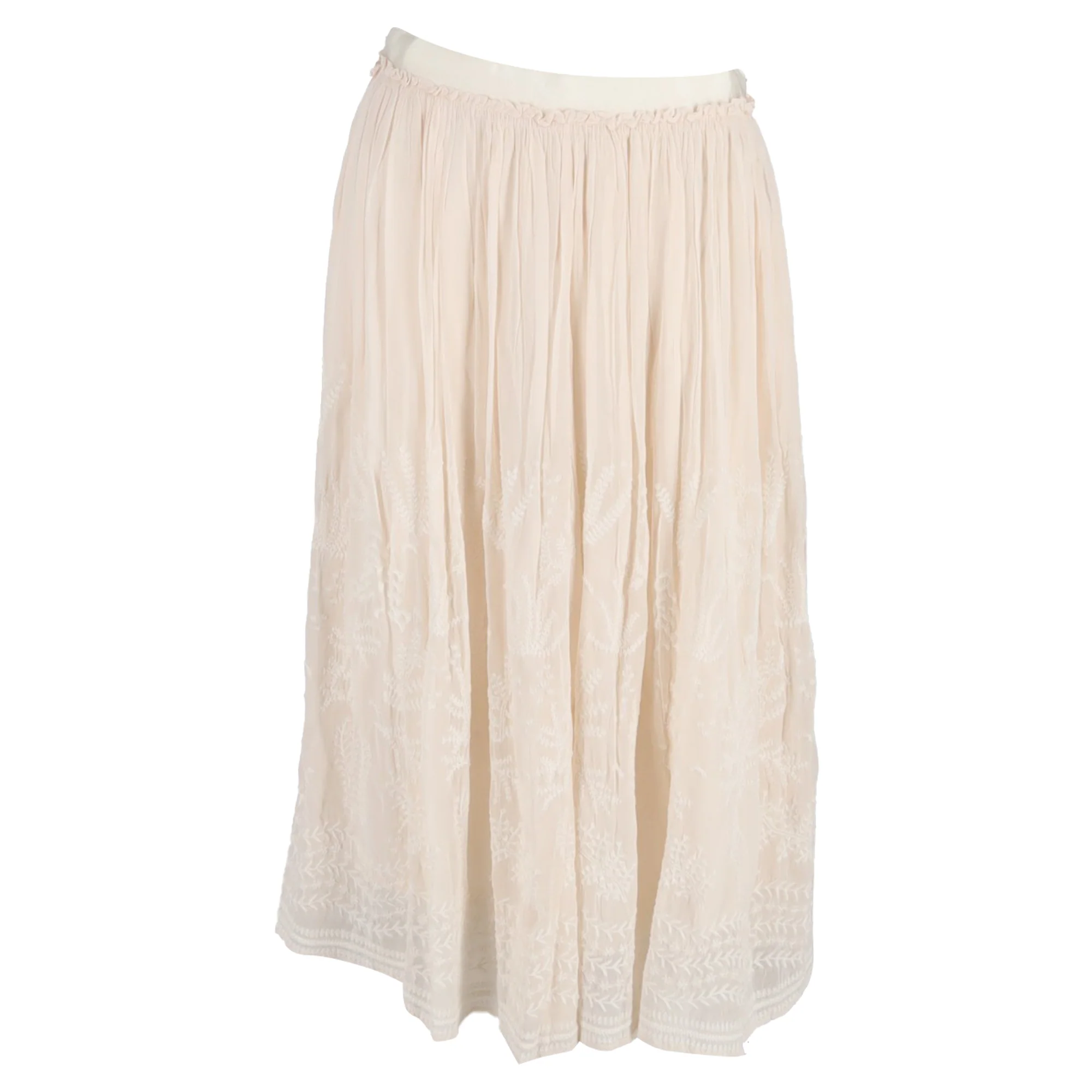 Vanessa Bruno Embroidered Midi Skirt in Nude Rayon
