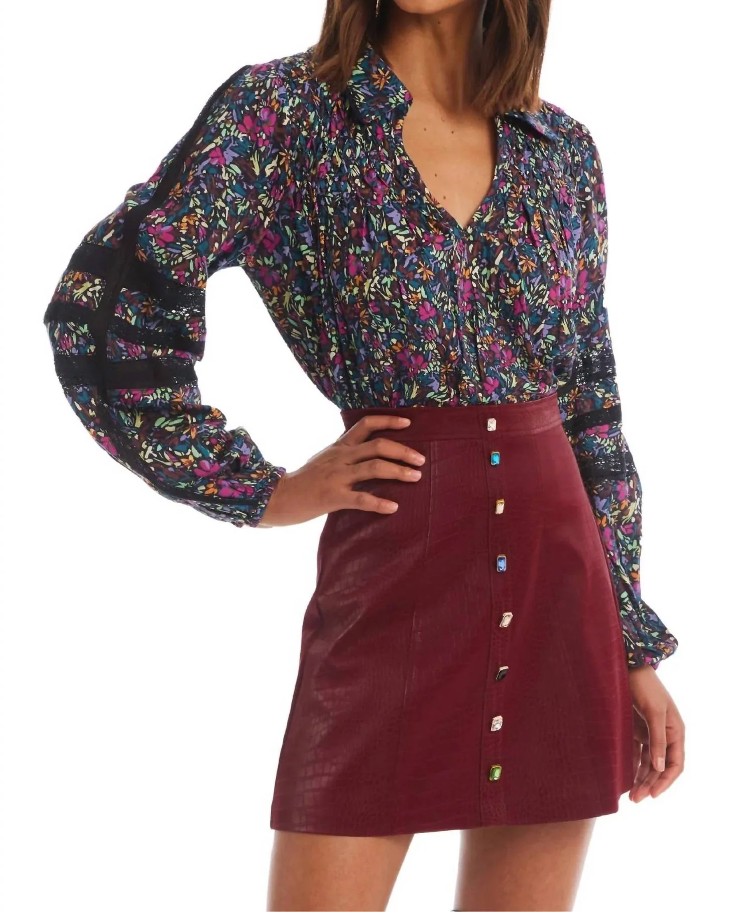 Rhinestone Mini Skirt In Merlot