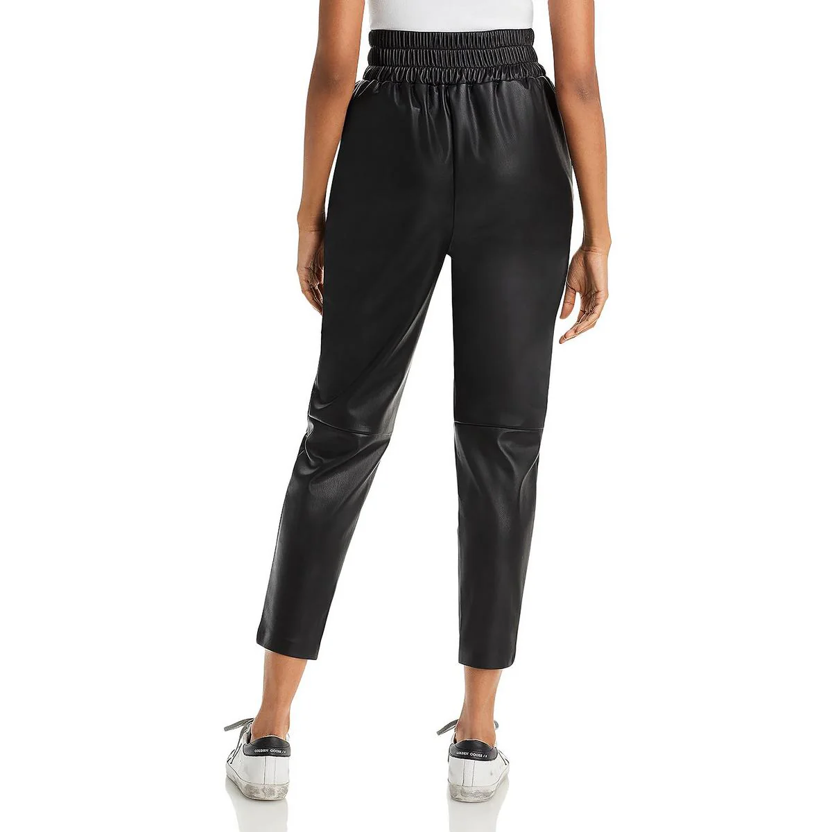 Womens Faux Leather Smocked Jogger Pants