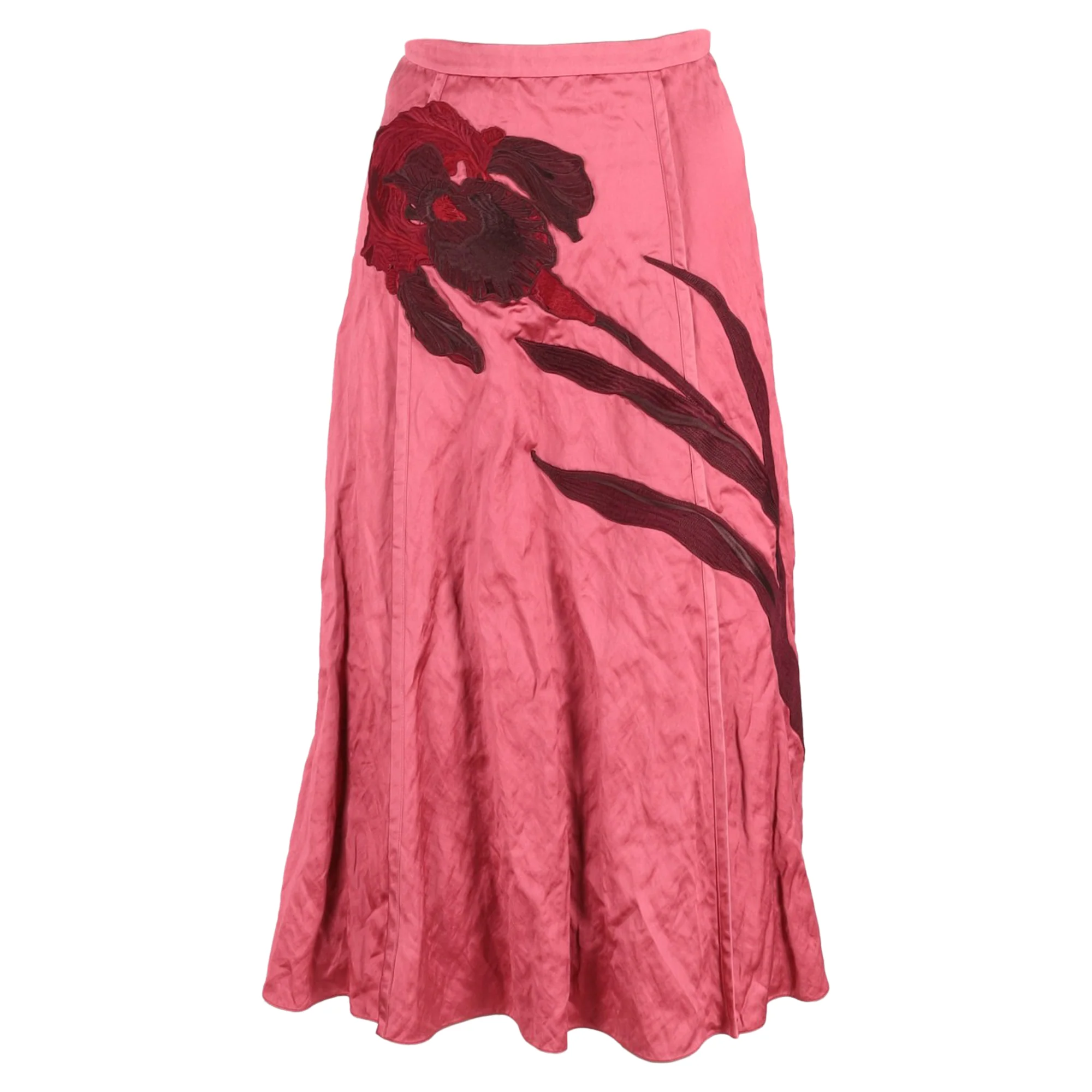 Erdem Satin A-Line Midi Skirt in Pink Viscose