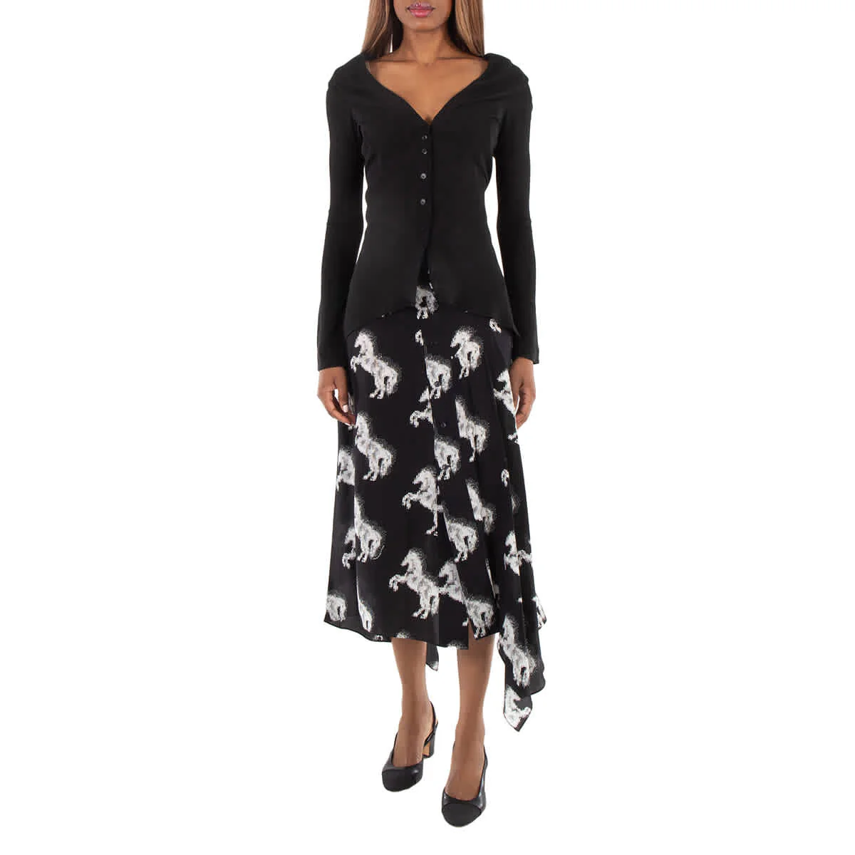 Stella Mccartney Ladies Black Graphic-Print Silk Midi Skirt