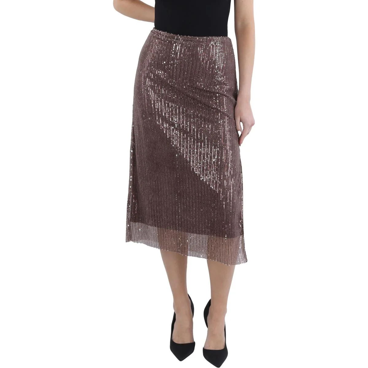 Plus Womens Sequined Party Midi Skirt