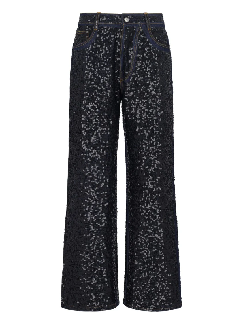 Guff Sequin Straight Jeans In Black Stretch Denim