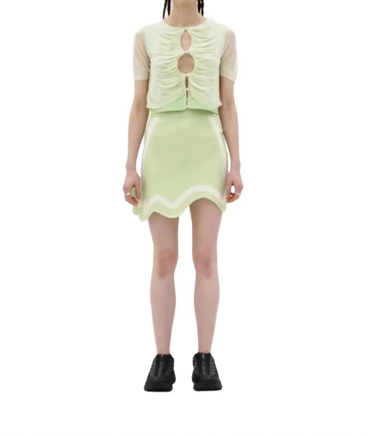 Katie Wavy Mini Skirt In Mint Julep