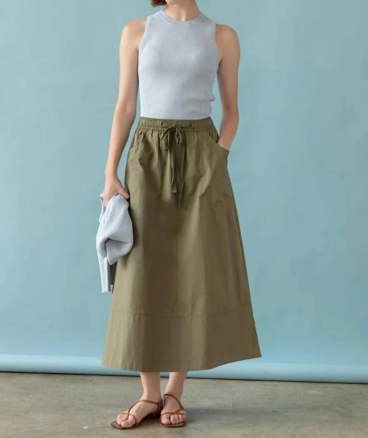 Long Poplin Skirt In Kelp