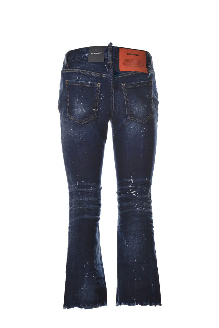 Dark Blue Cotton Bell Bottom Crop Jeans