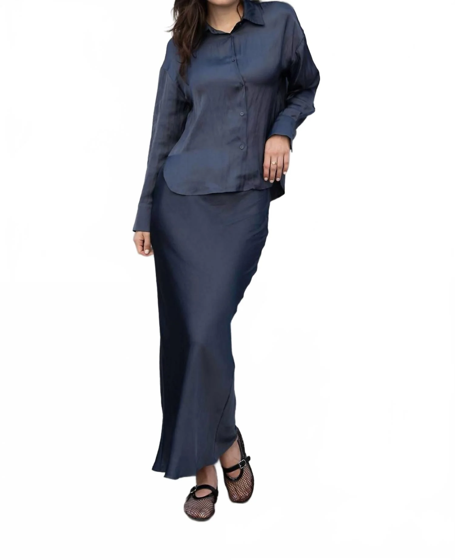 Maxi Slip Skirt In Dark Slate