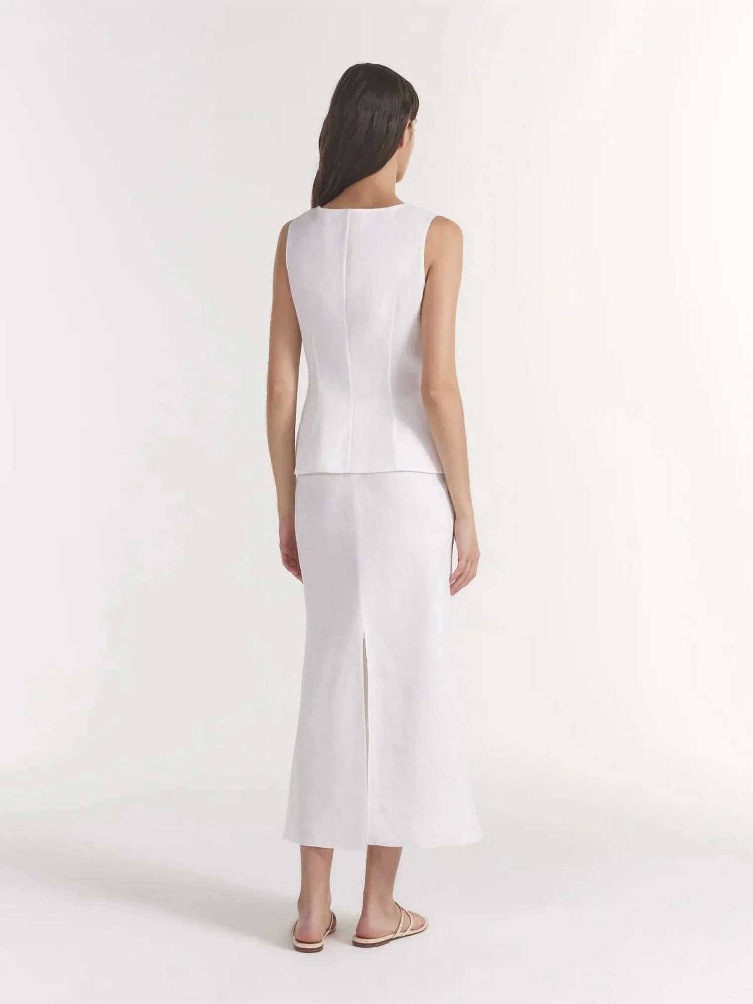 Carine Linen Midi Skirt In Ivory