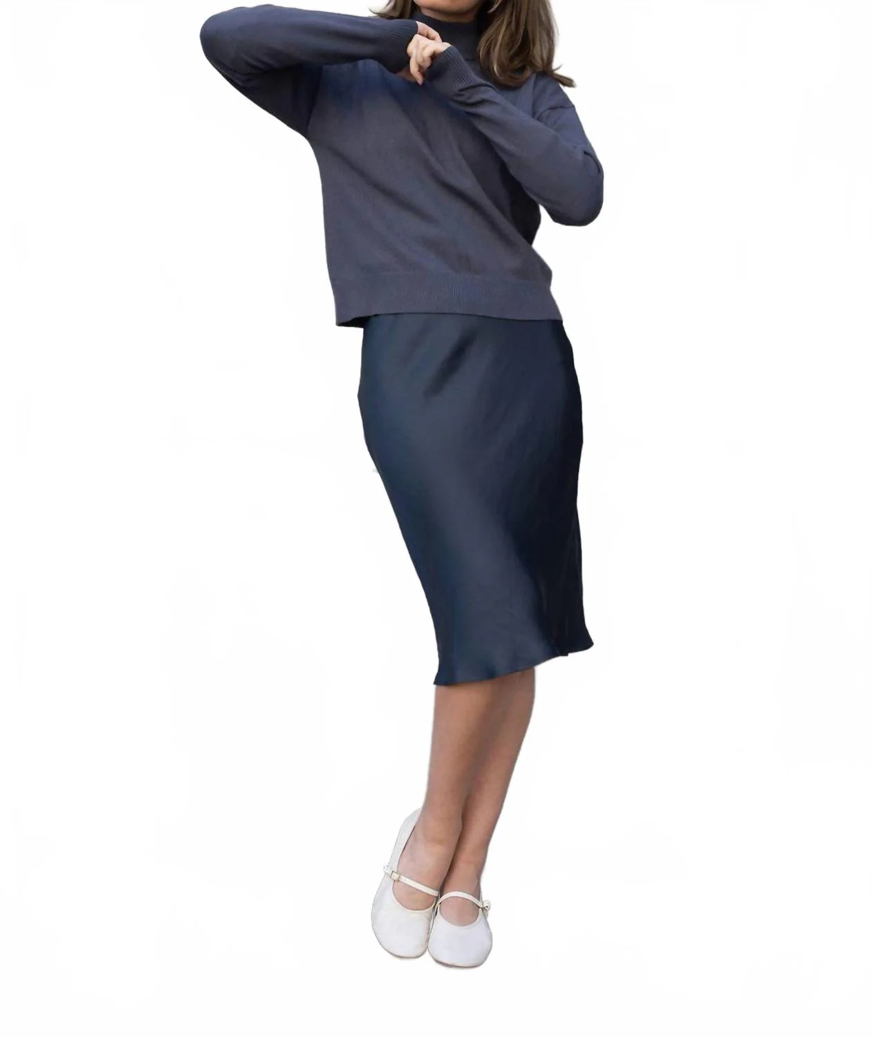 Petite Length Slip Skirt In Dark Slate