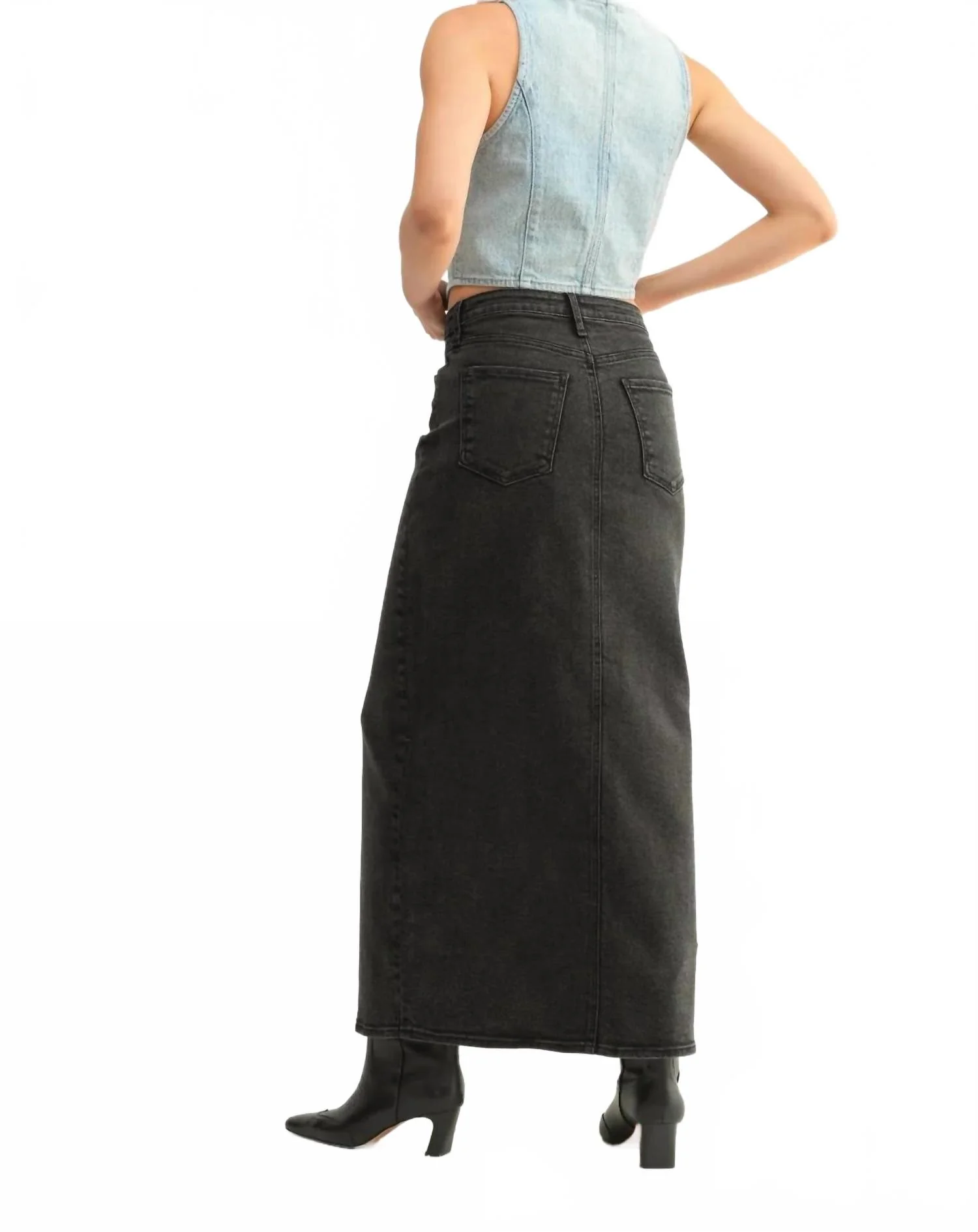 Stretch Classic Midi Skirt In Black