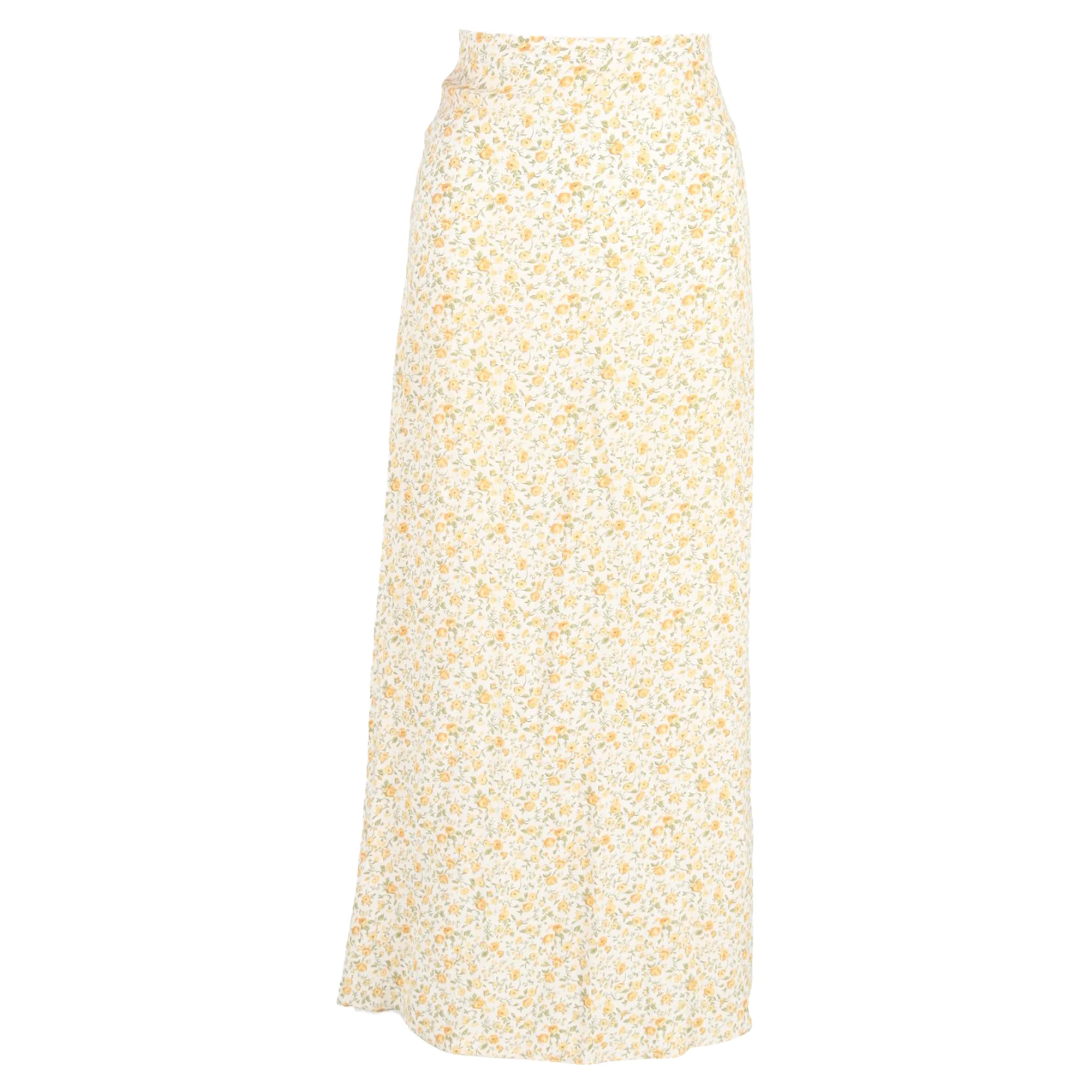 Reformation Floral Printed Midi Skirt in Yellow Viscose