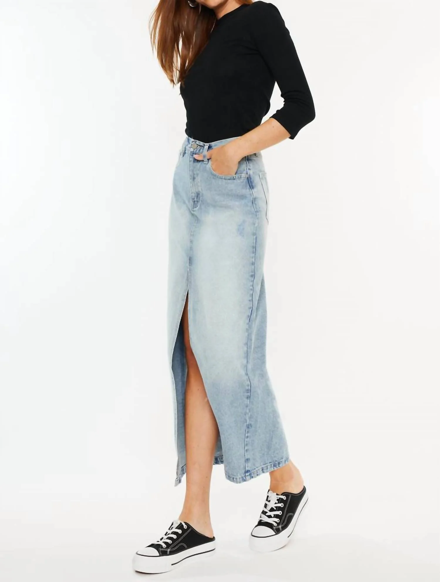 Pixie 90's Maxi Skirt In Light Wash