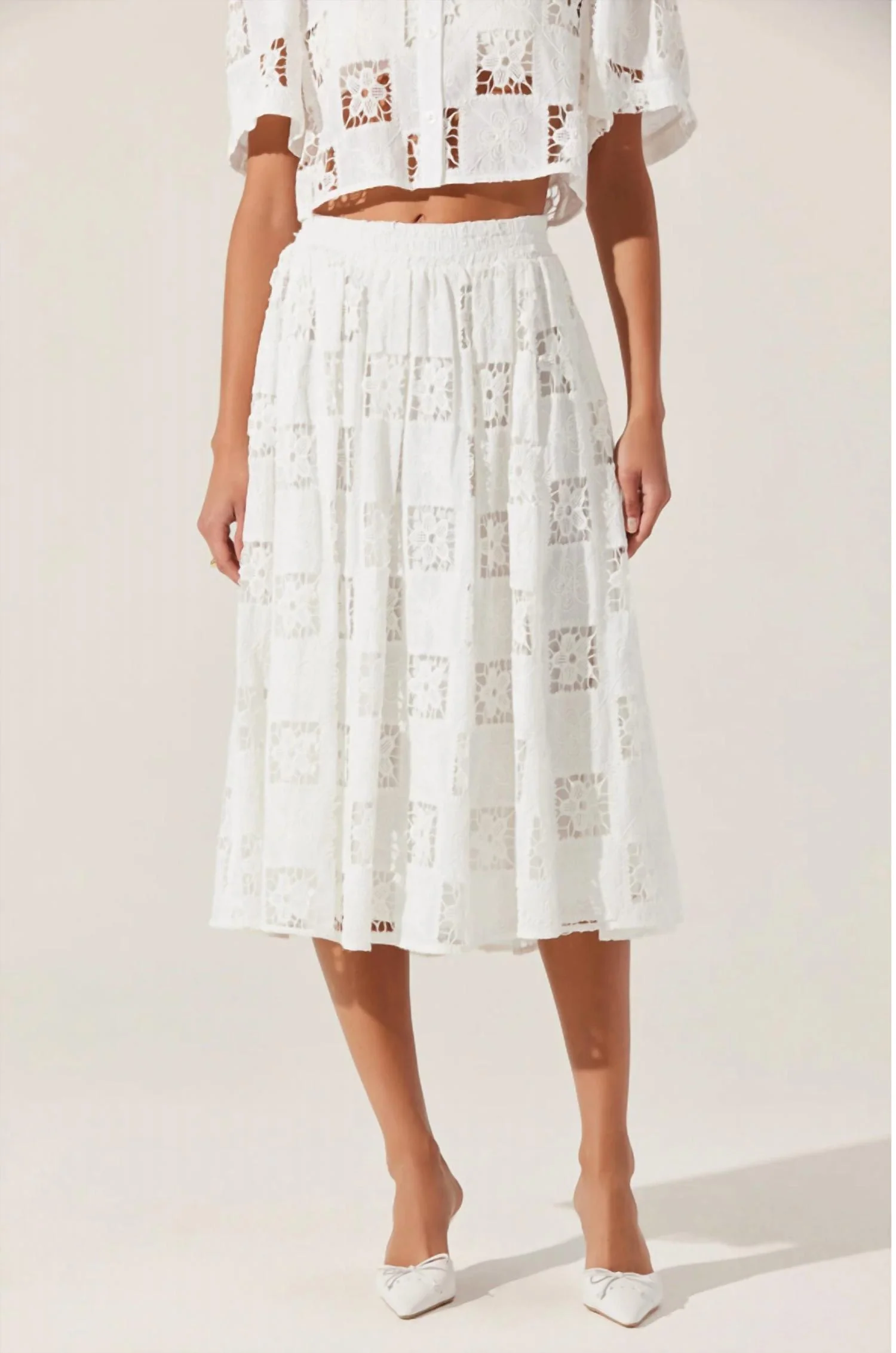 Andolina Crochet Lace Midi Skirt In White
