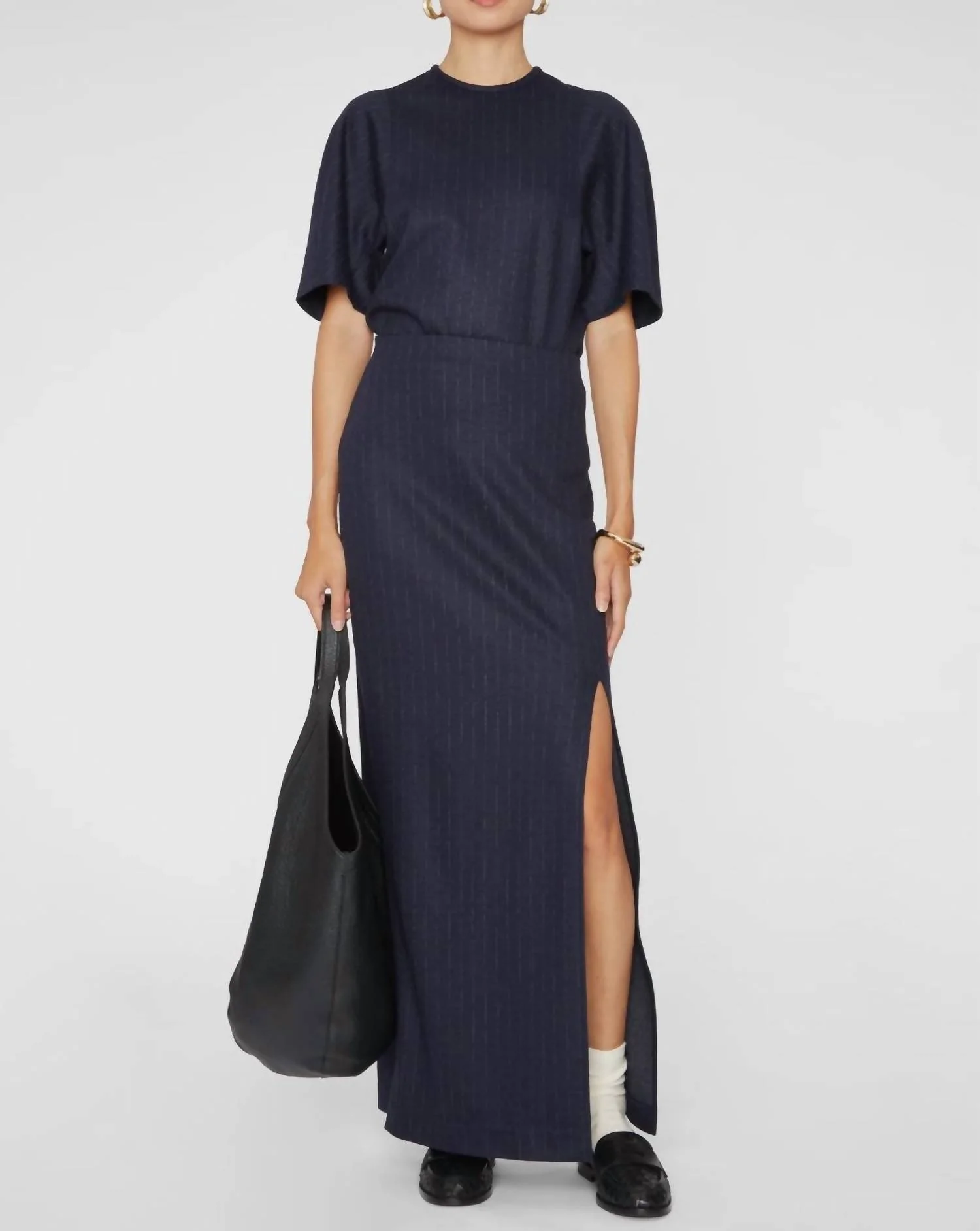 Newton Stripe Pencil Skirt In Navy