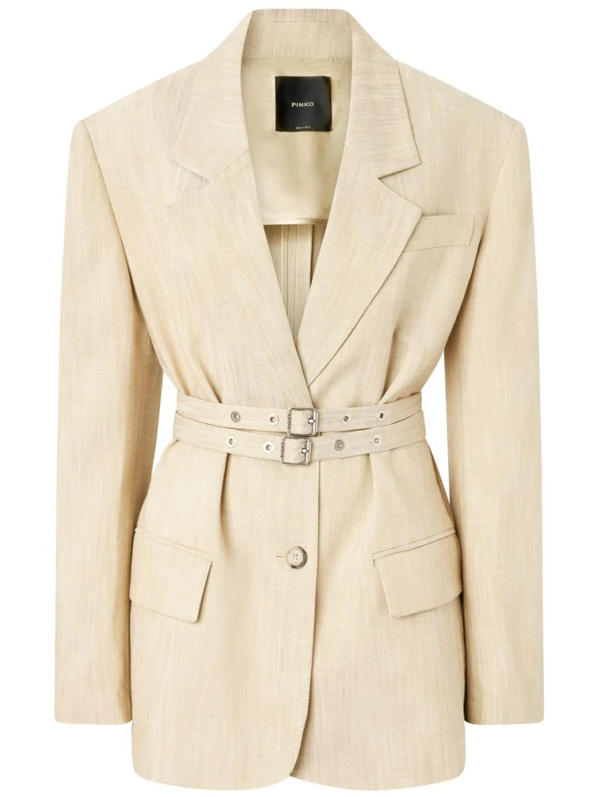 Belted Waist Blazer With Front Button Fastening