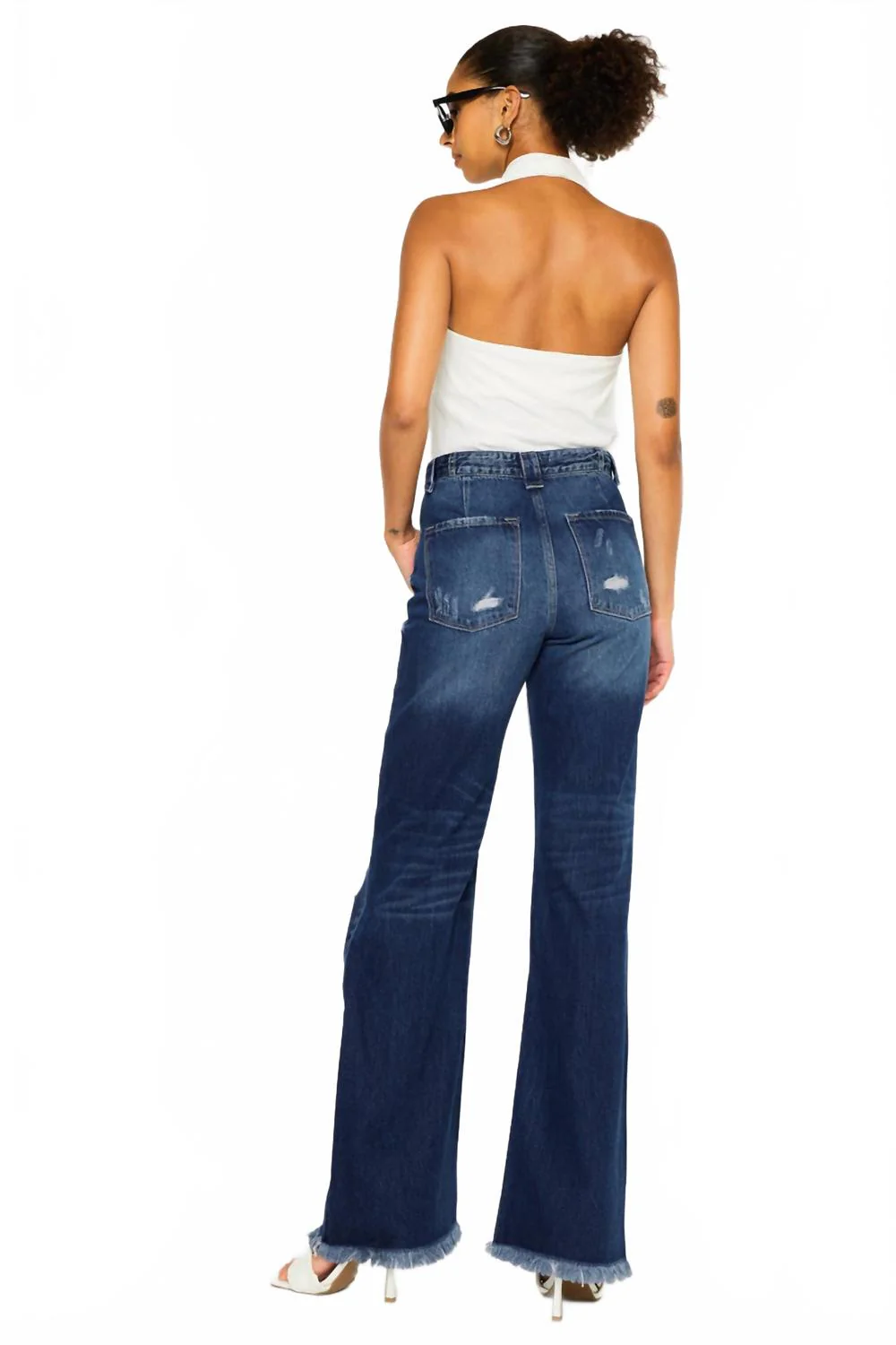 Jules Ultra High Rise 90's Flare Jeans In Dark Blue Wash