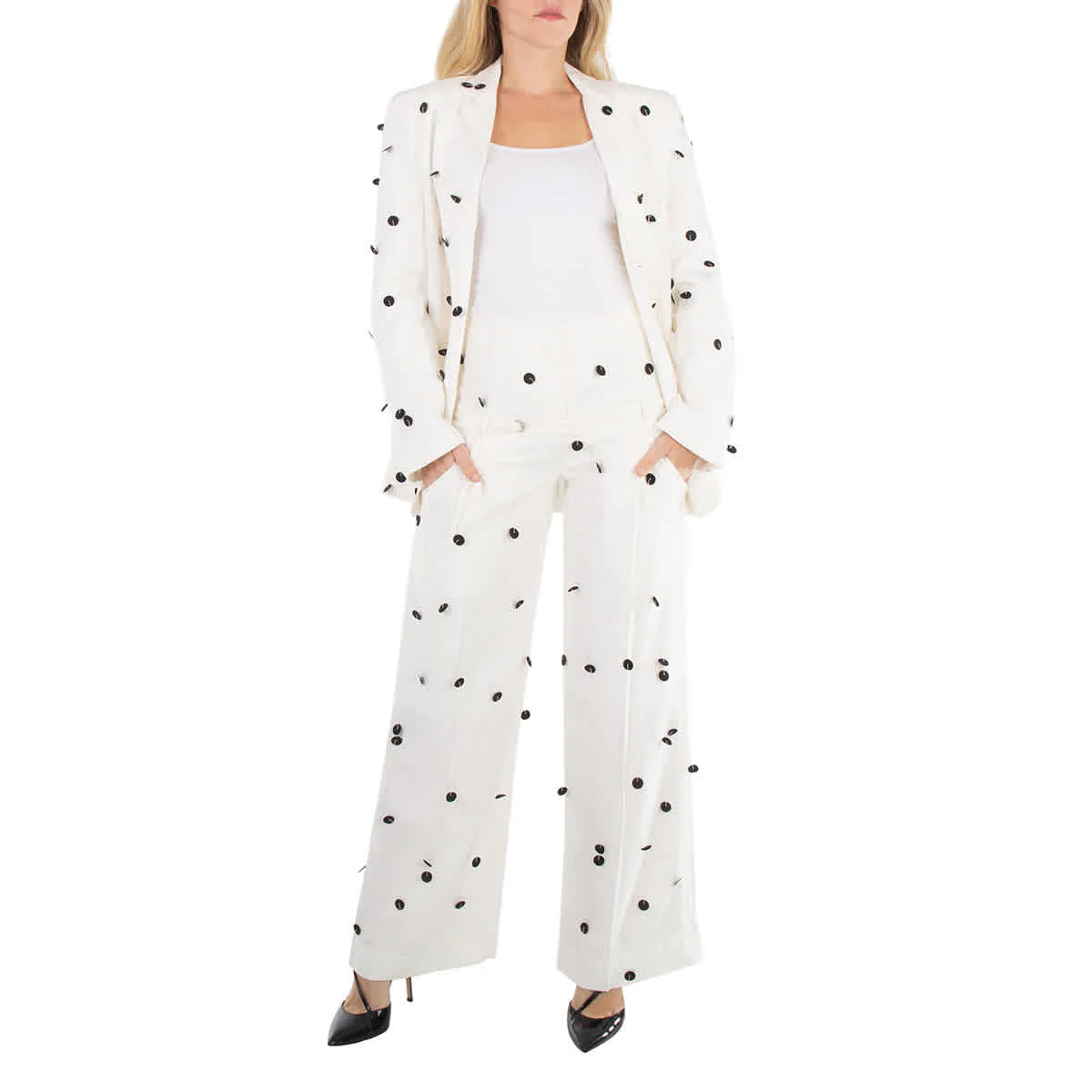 Jacquemus Ladies White & Black Criollo Polka Dot Pants