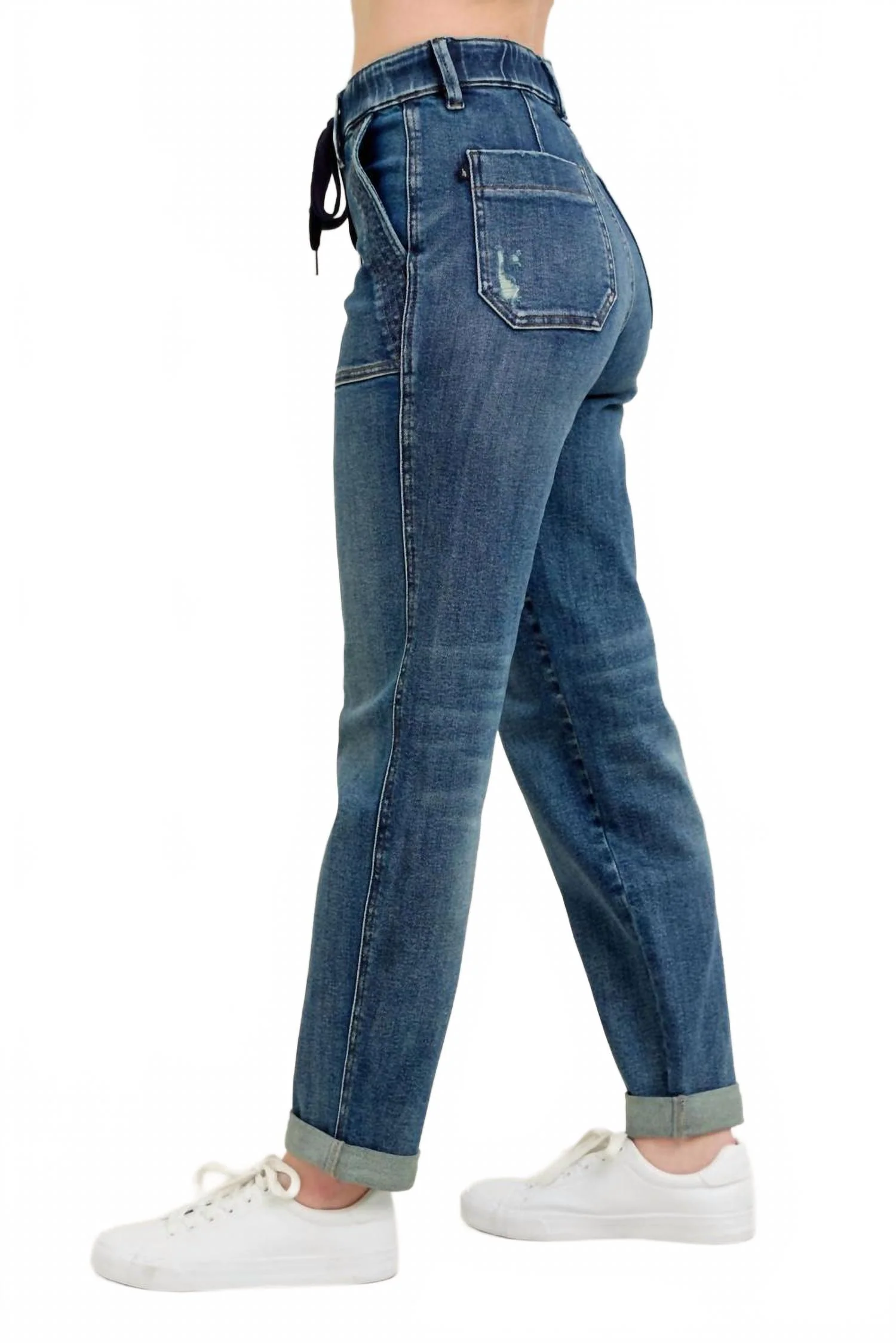 High Waist Vintage Wash Jogger In Dark Wash