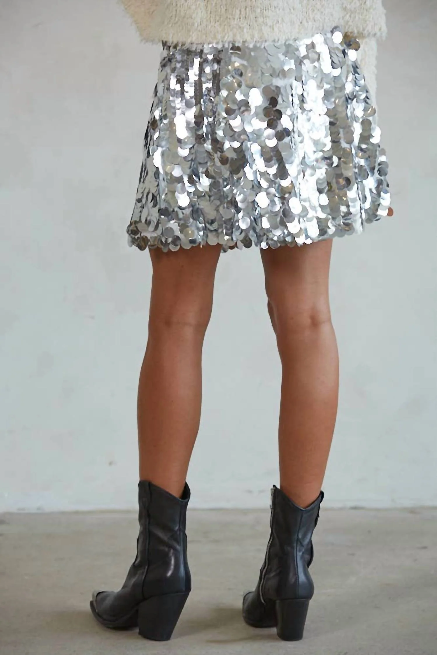 Sequin Asymmetrical Flare Mini Skirt In Silver