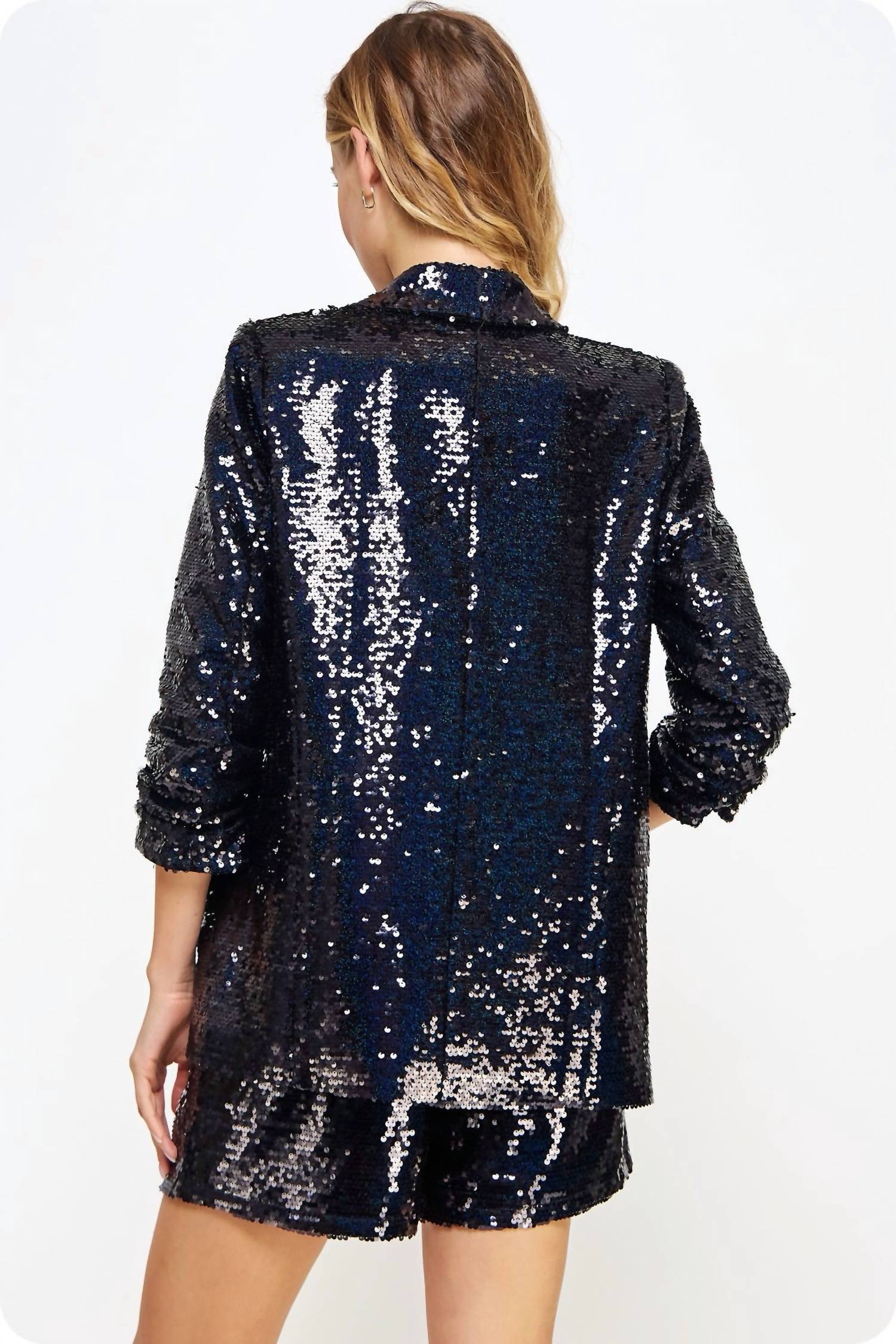 Full Sequin Blazer In Midnight Blue